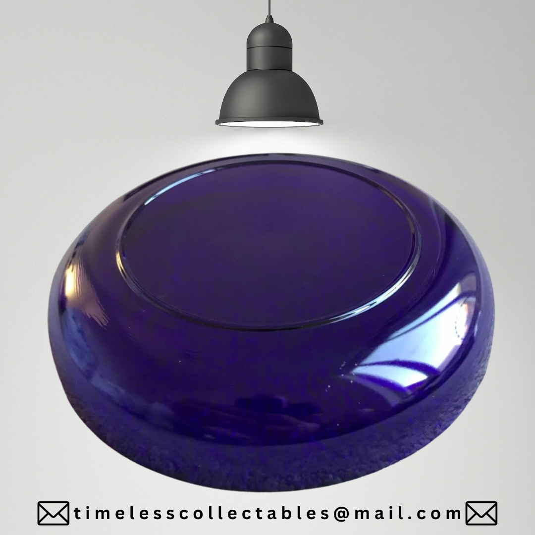 Vintage Queen Anne Large Chrome & Cobalt Blue Glass Bowl With Handle