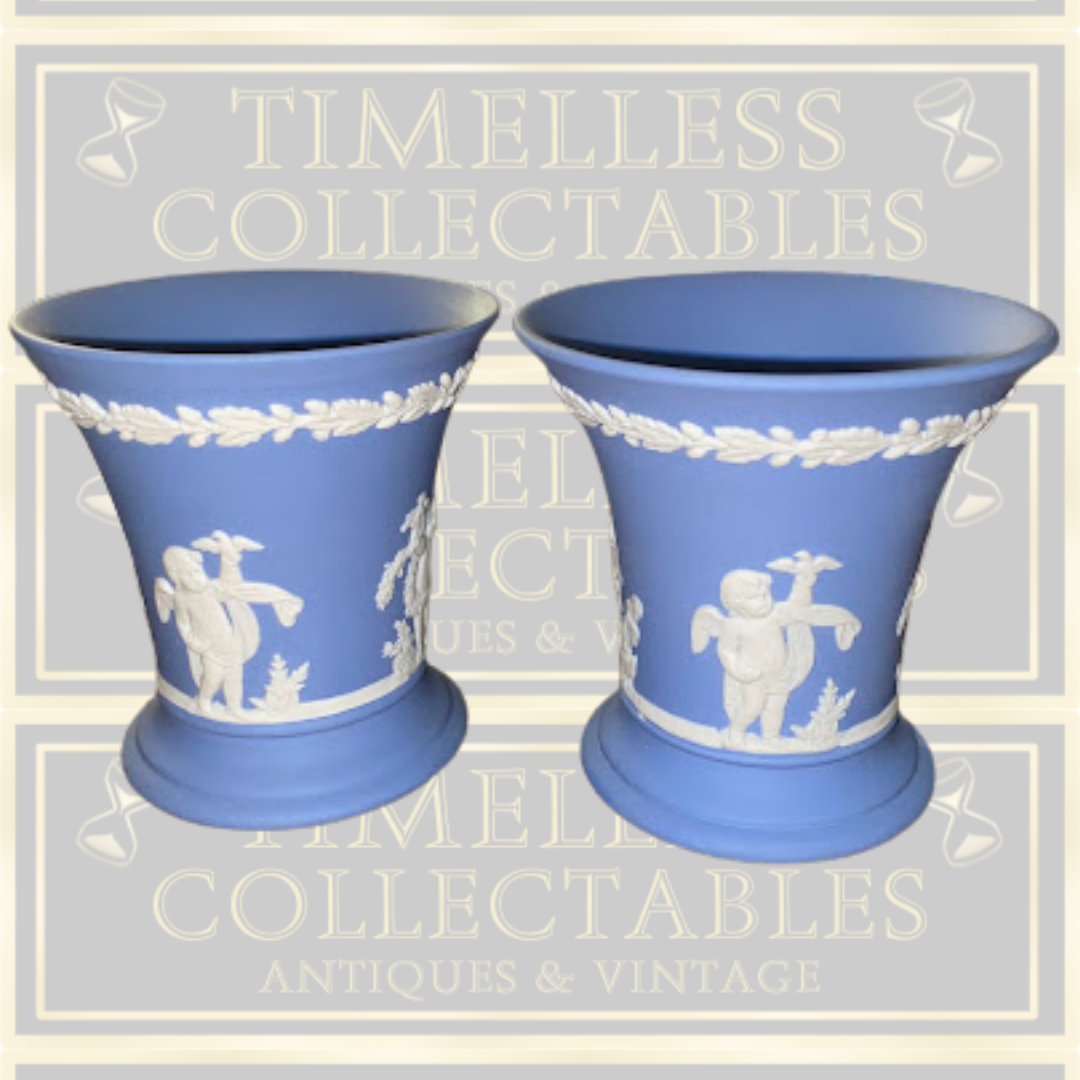 Vintage Pair Wedgwood Jasperware Trumpet Vases
