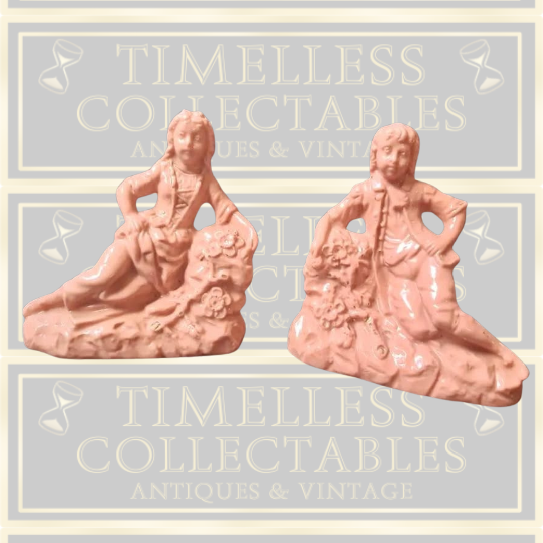 Antique Pair of 1880s Germany Porcelain Figurines Colonial Pink