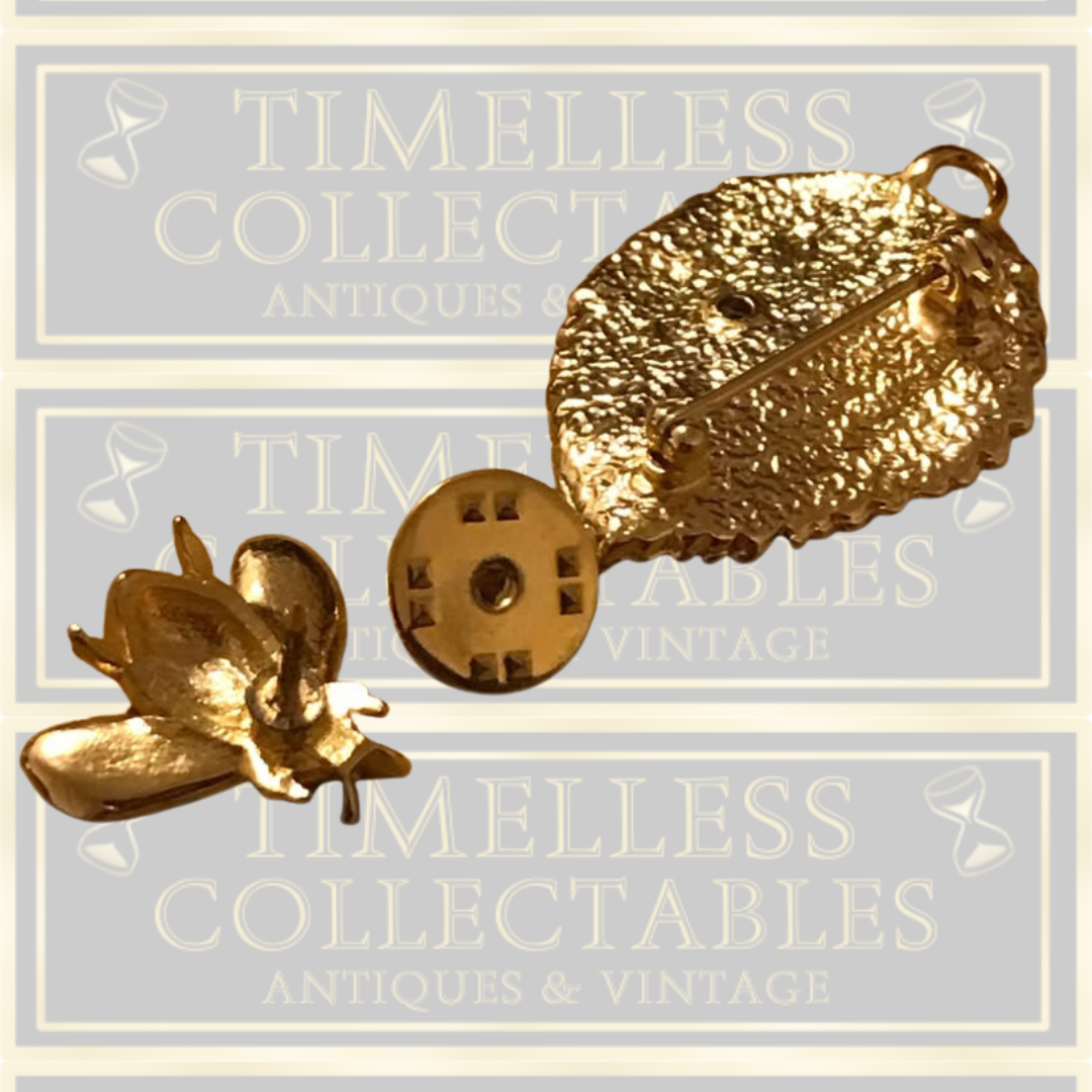Vintage Bee Brooch Pin On A Leaf