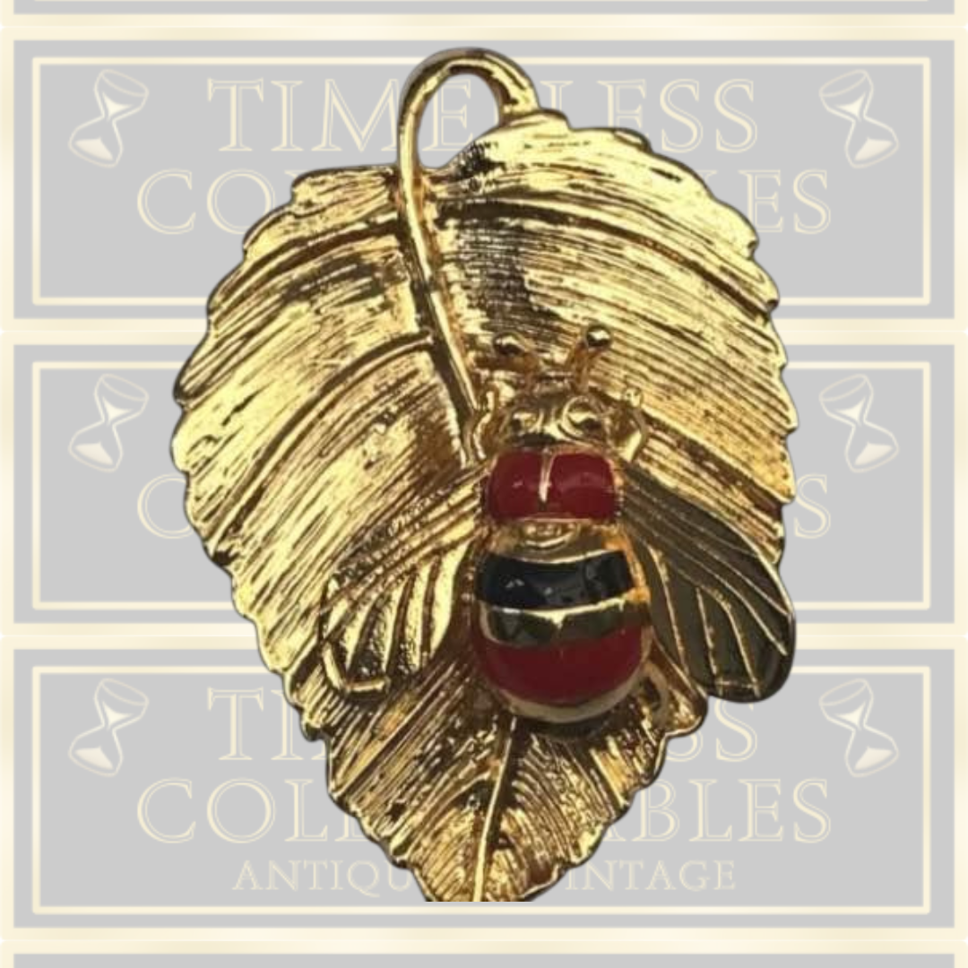 Vintage Bee Brooch Pin On A Leaf