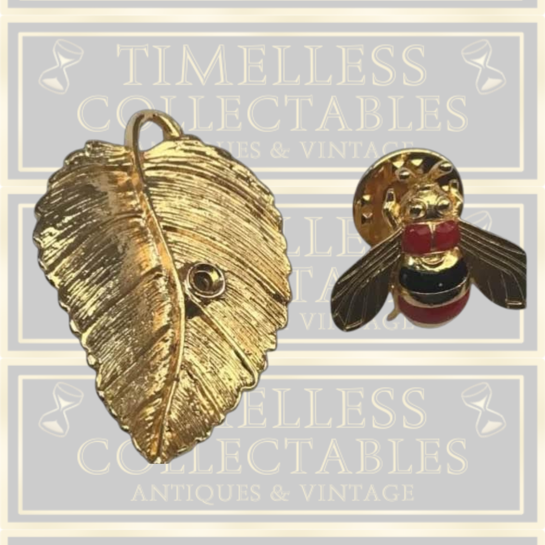 Vintage Bee Brooch Pin On A Leaf