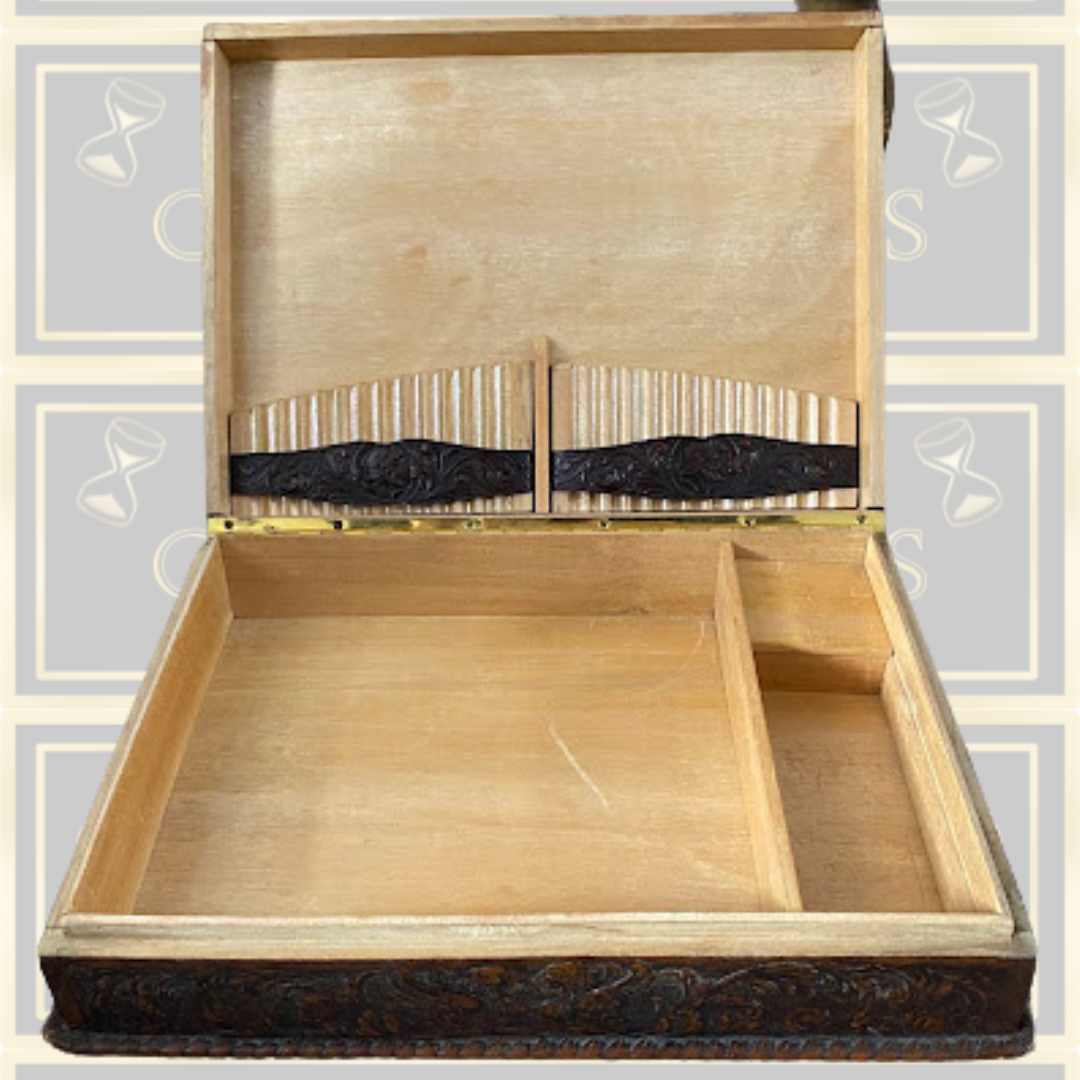 Vintage Embossed Leather Musical Cigarette Box
