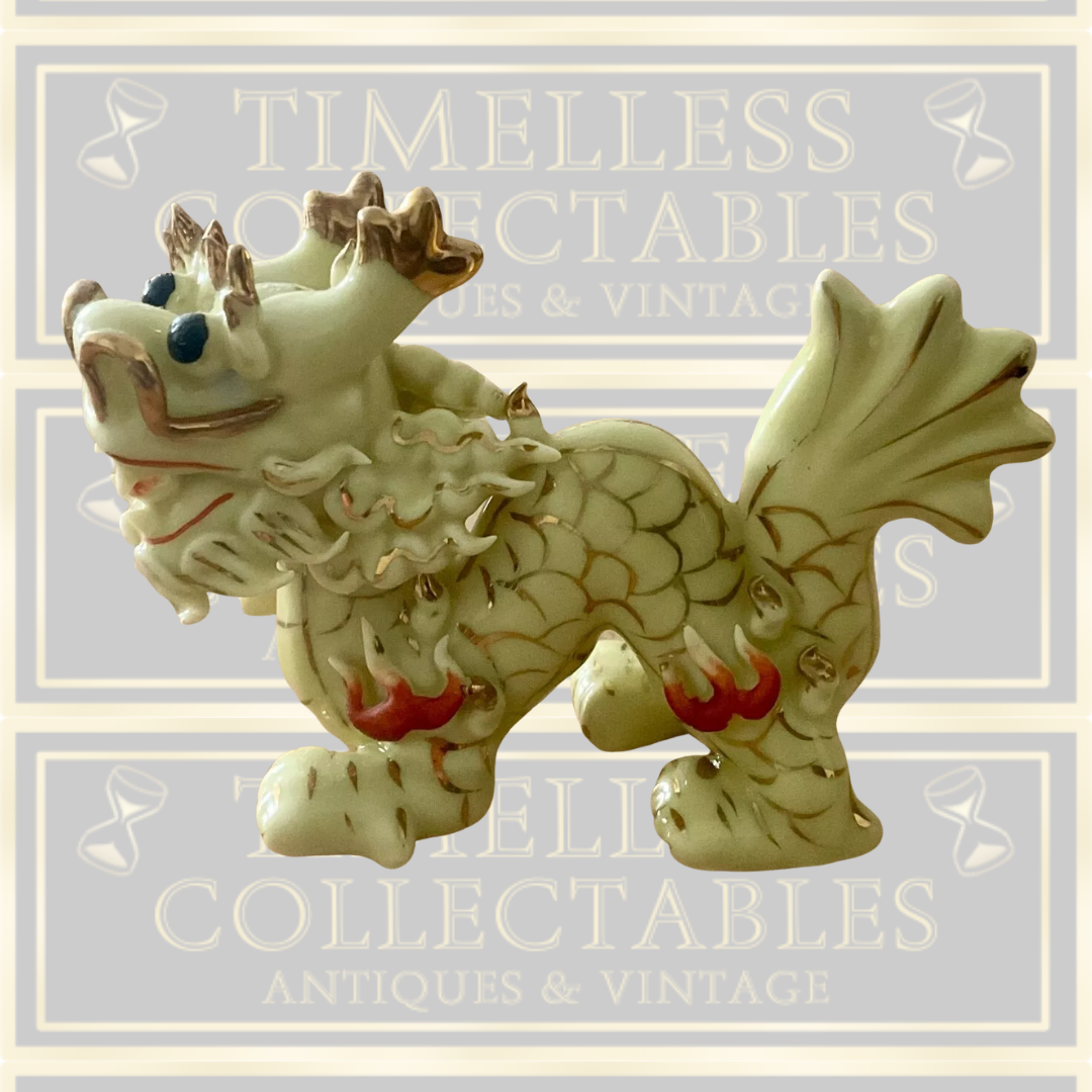 Vintage Yellow Glazed Porcelain Chinese Dragon Statue