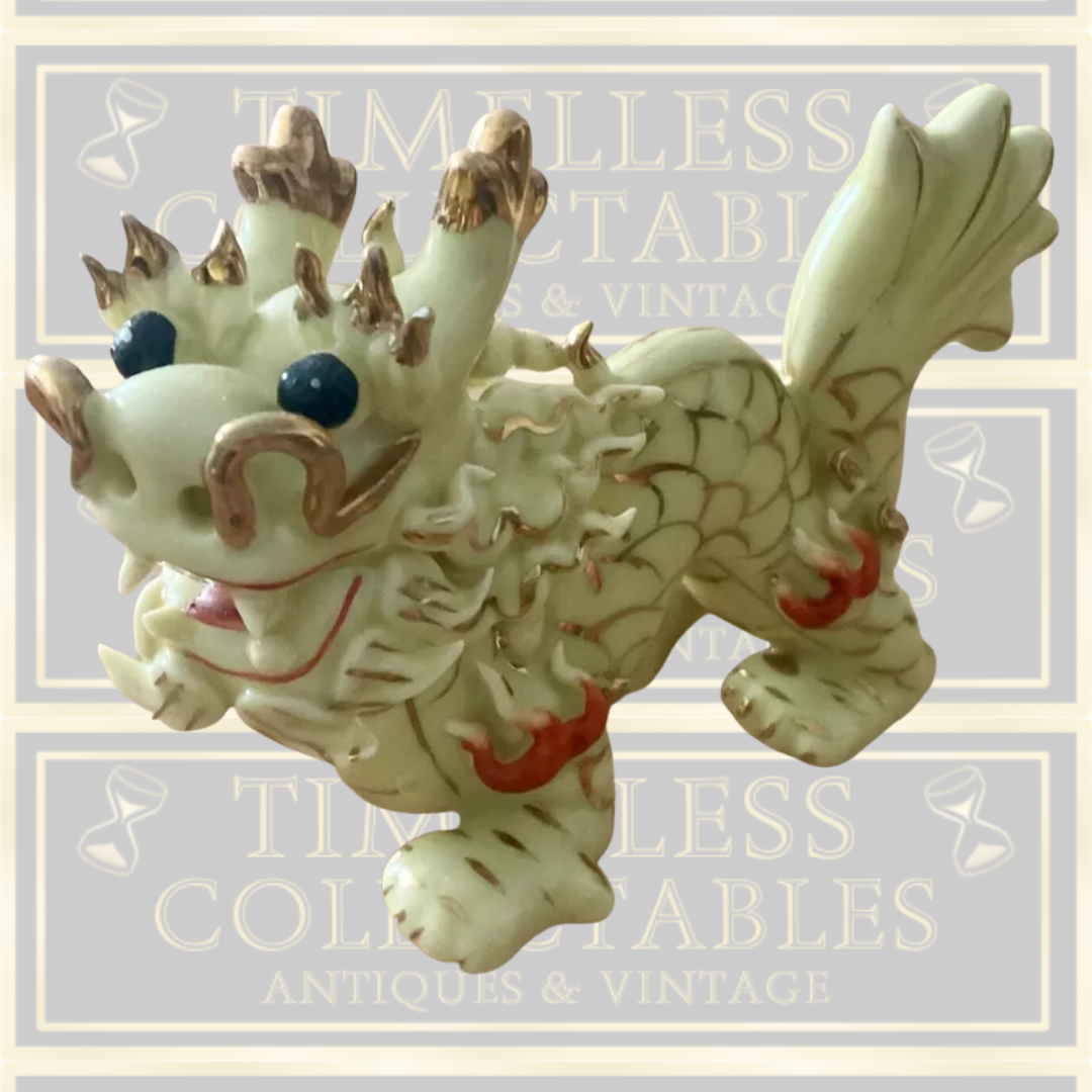 Vintage Yellow Glazed Porcelain Chinese Dragon Statue