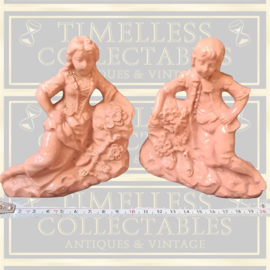 Antique Pair of 1880s Germany Porcelain Figurines Colonial Pink