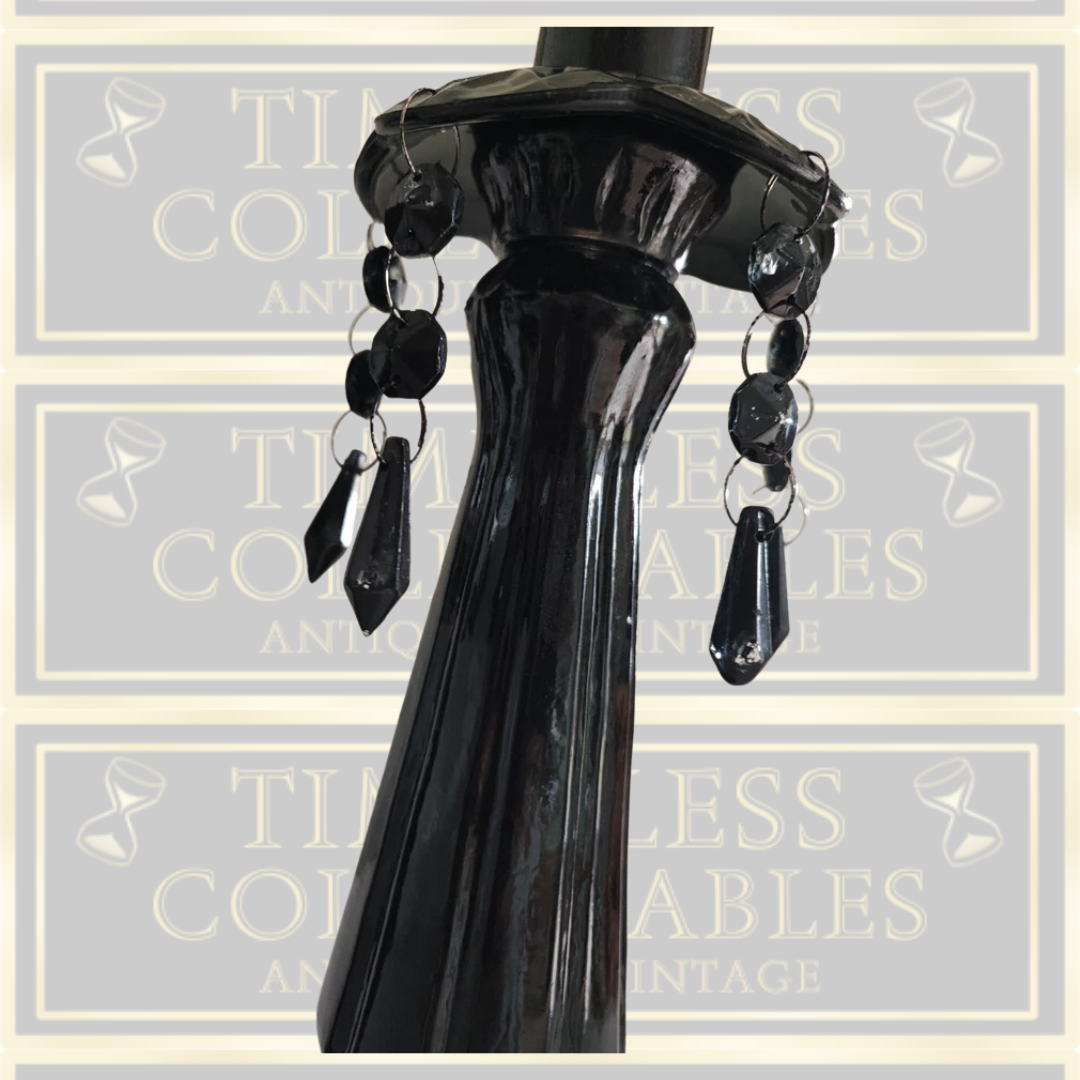 Vintage Pair Glass Black Gothic Candle Holders