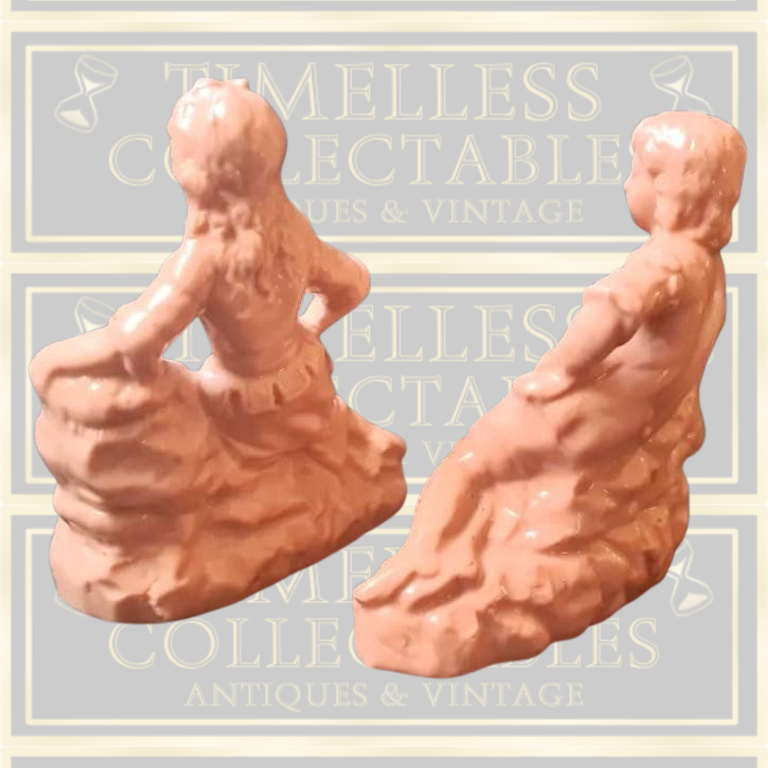 Antique Pair of 1880s Germany Porcelain Figurines Colonial Pink