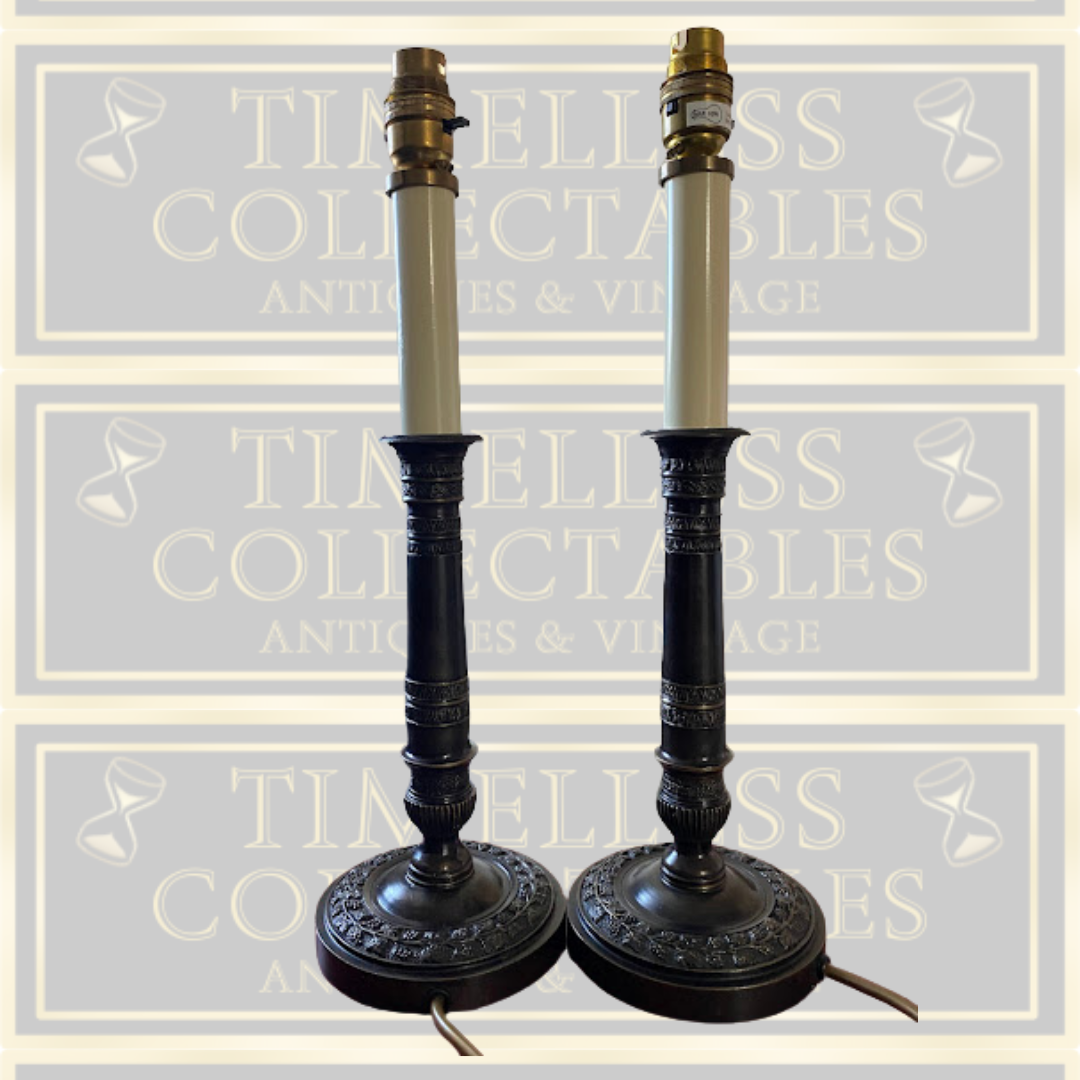 Pair Of Vintage Campbon Bronze Candlestick Lamps
