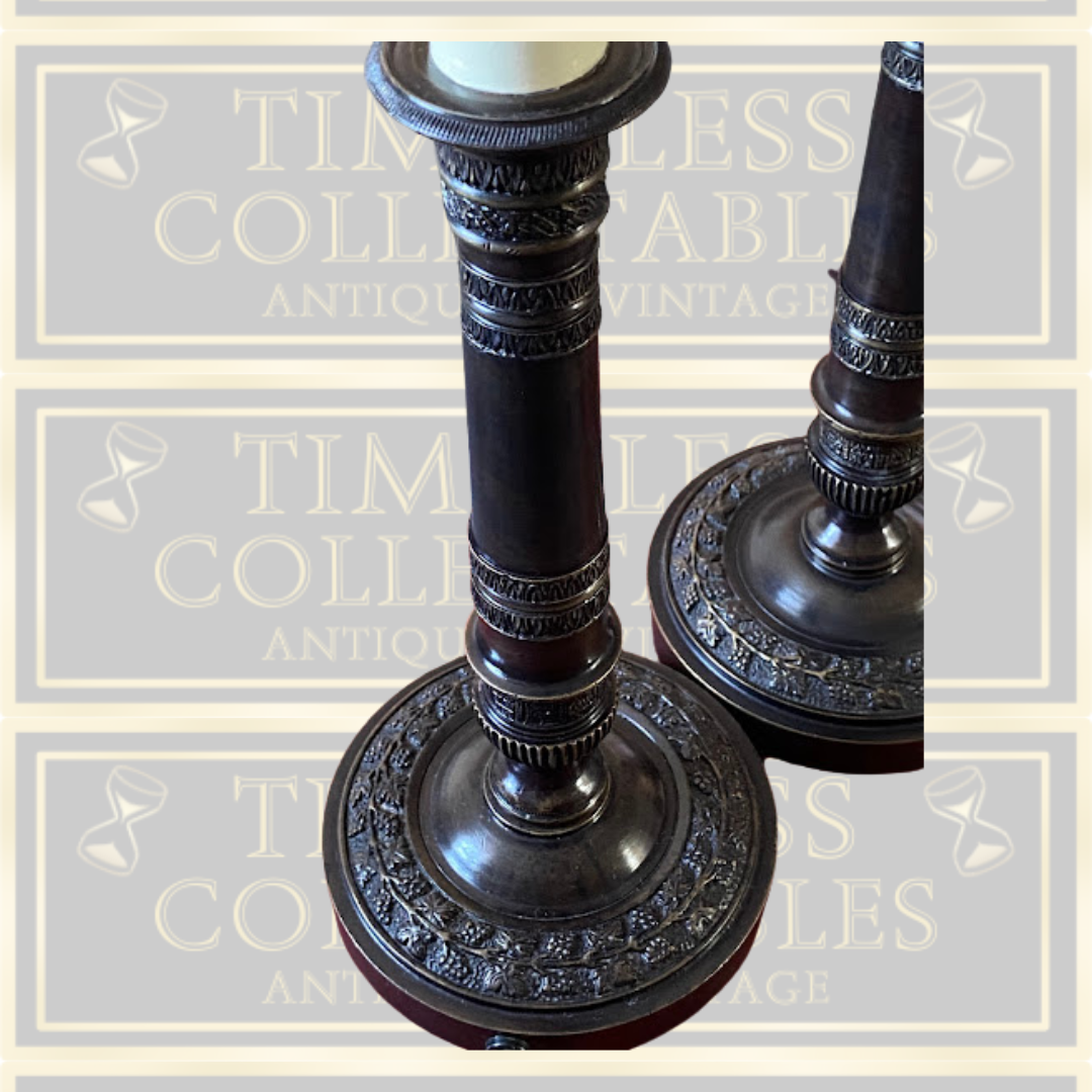 Pair Of Vintage Campbon Bronze Candlestick Lamps