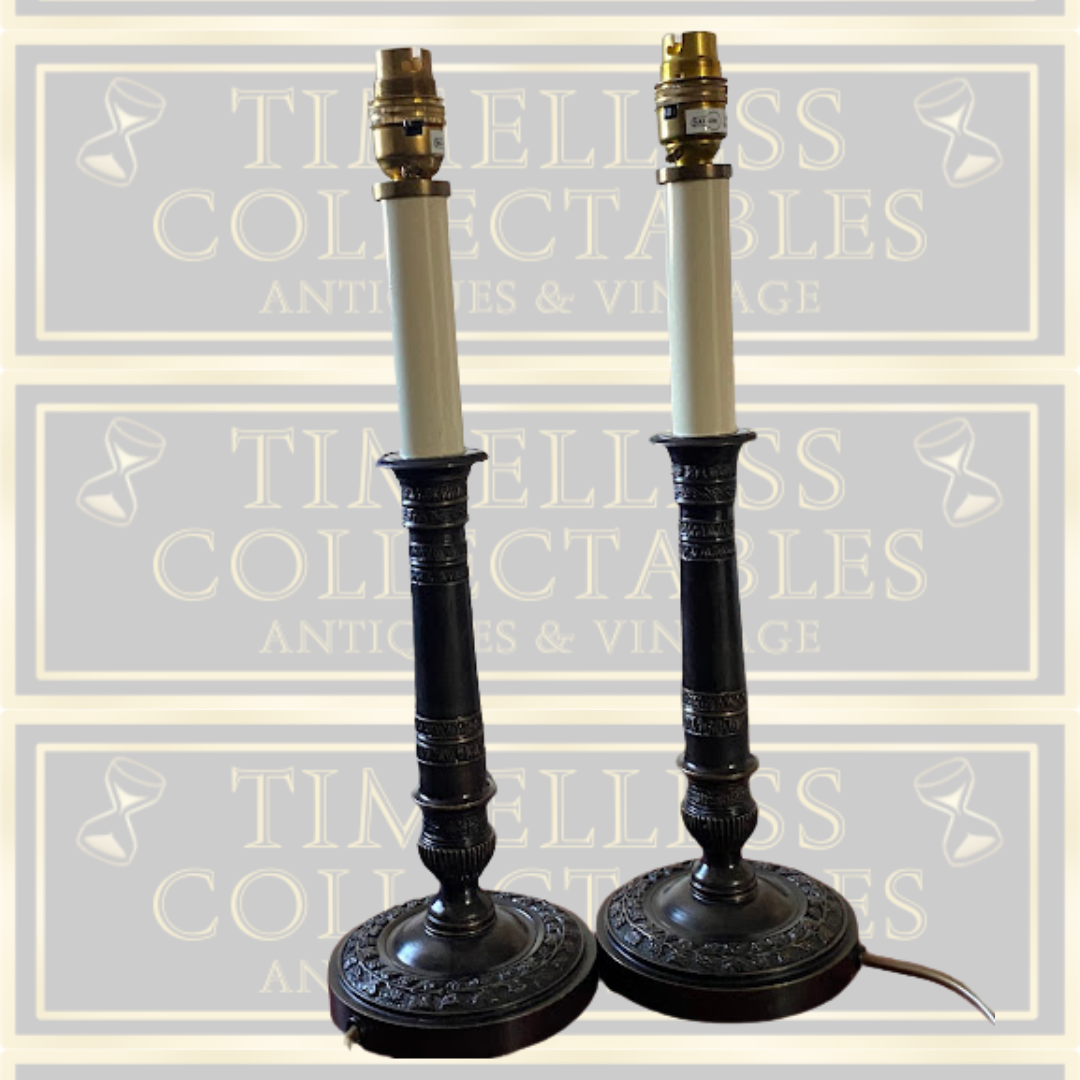 Pair Of Vintage Campbon Bronze Candlestick Lamps