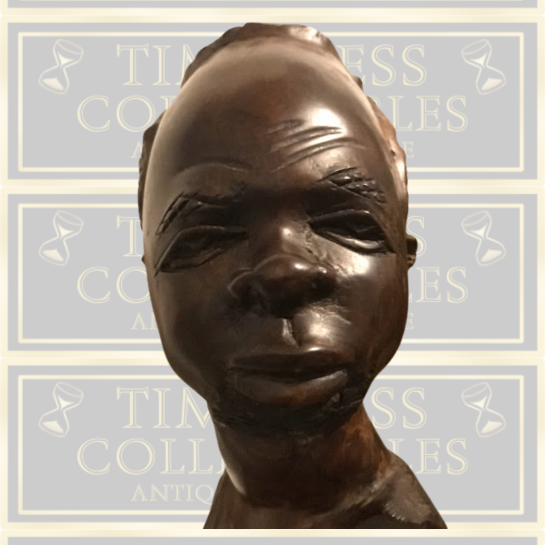 Vintage Solid Ebony Hand Carved African Congo Bust
