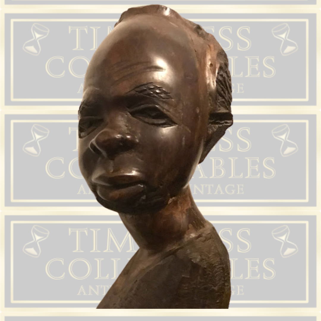 Vintage Solid Ebony Hand Carved African Congo Bust
