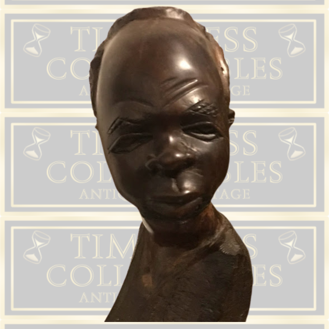 Vintage Solid Ebony Hand Carved African Congo Bust