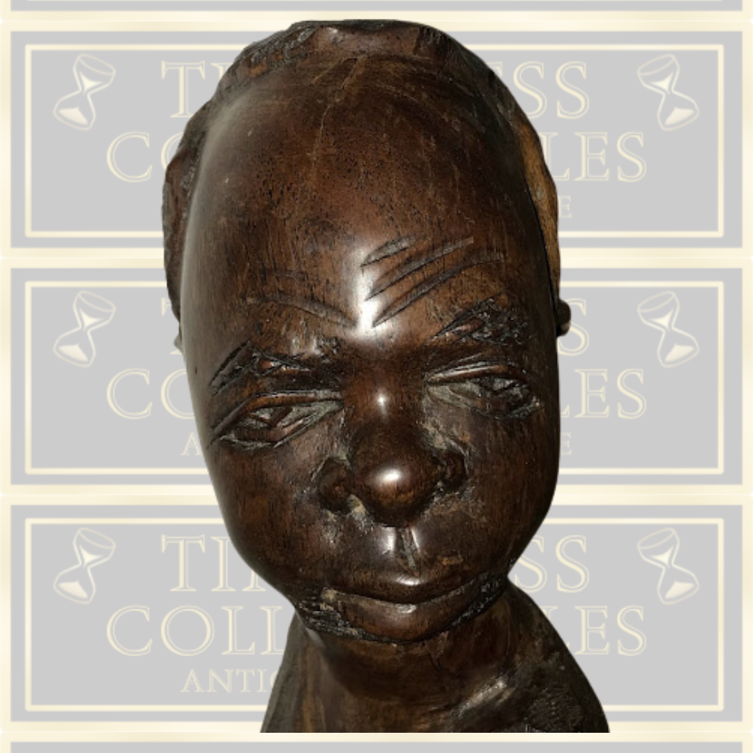 Vintage Solid Ebony Hand Carved African Congo Bust