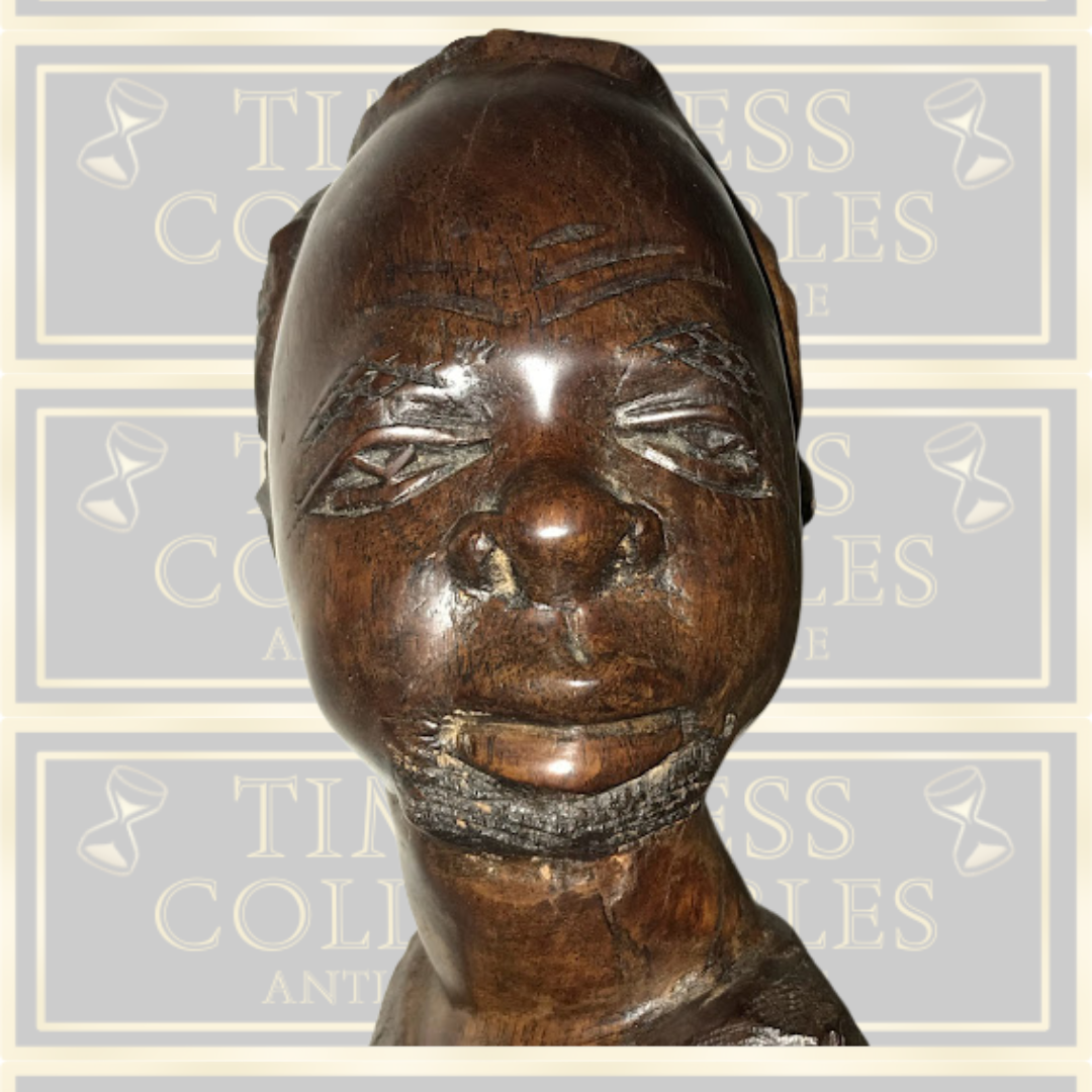 Vintage Solid Ebony Hand Carved African Congo Bust