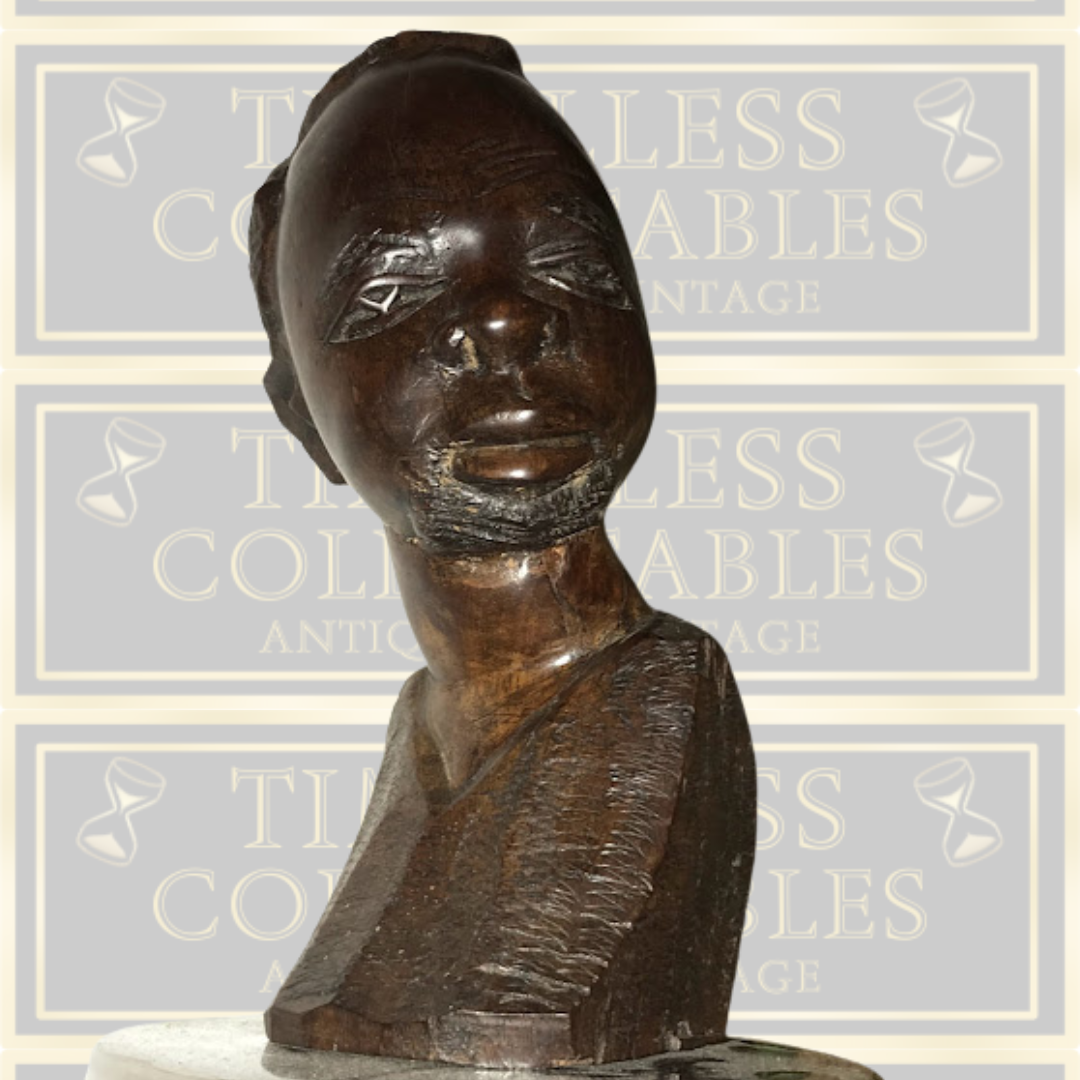 Vintage Solid Ebony Hand Carved African Congo Bust