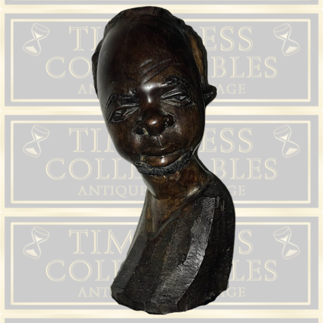 Vintage Solid Ebony Hand Carved African Congo Bust