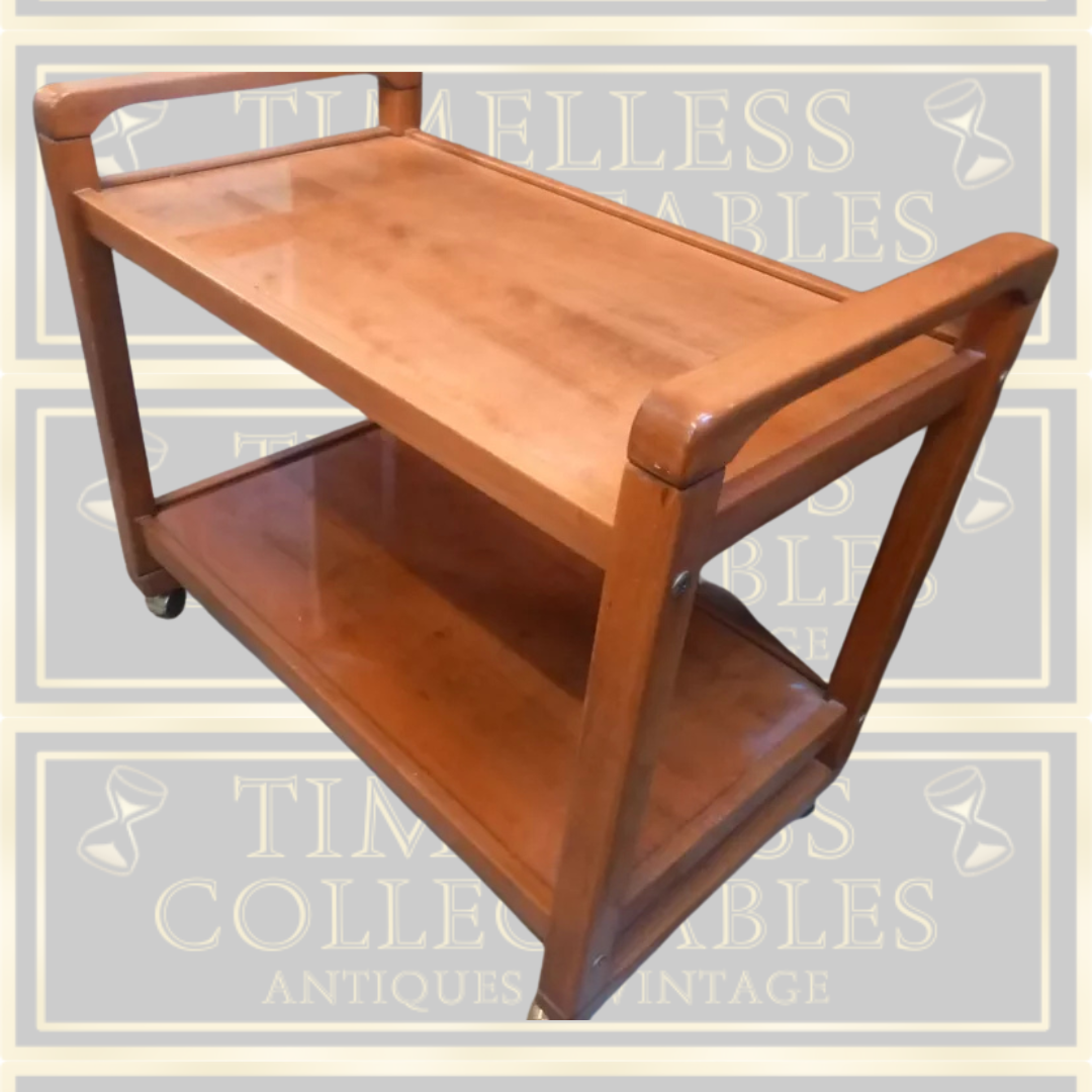 Vintage Teak Serving two tier Drinks Trolly