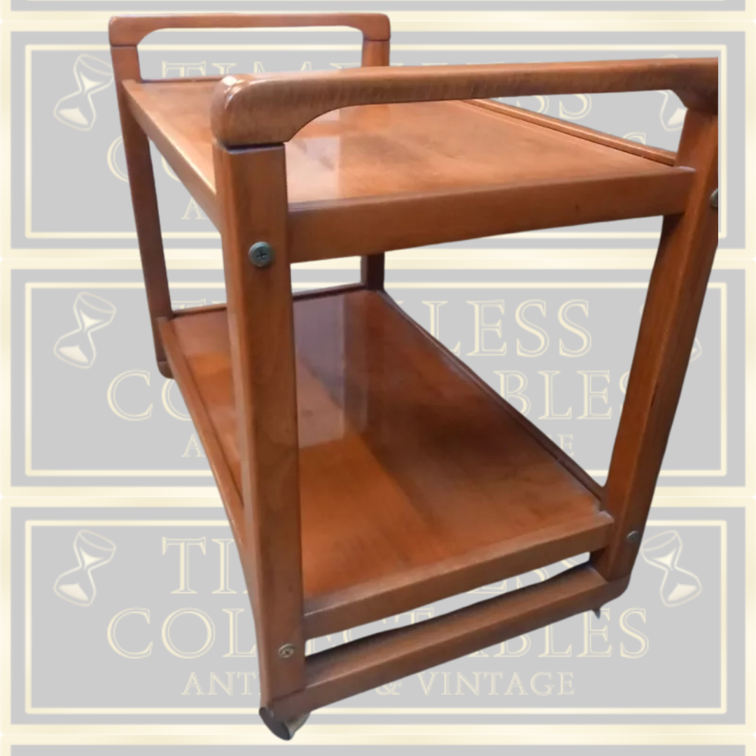 Vintage Teak Serving two tier Drinks Trolly
