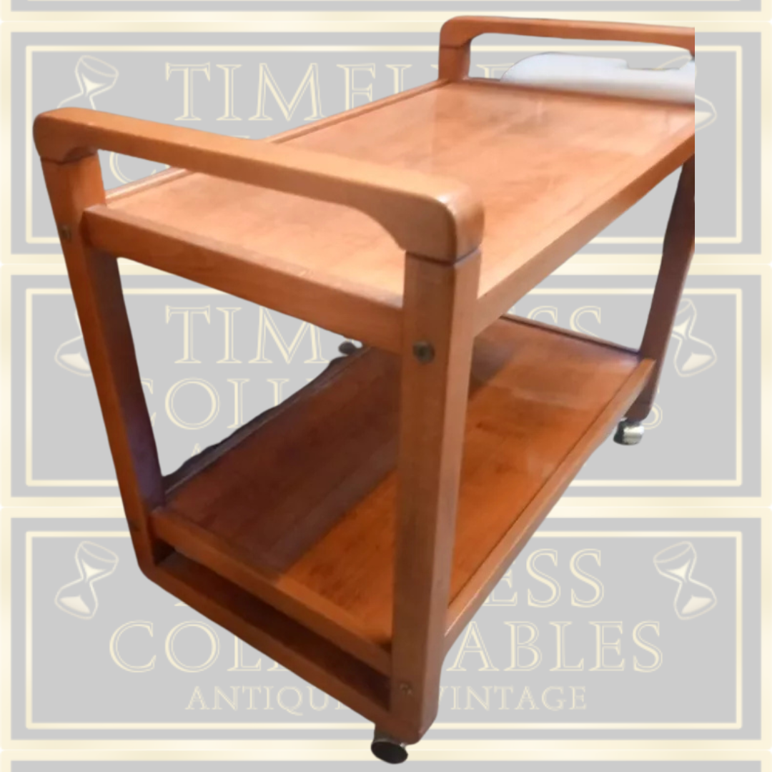Vintage Teak Serving two tier Drinks Trolly