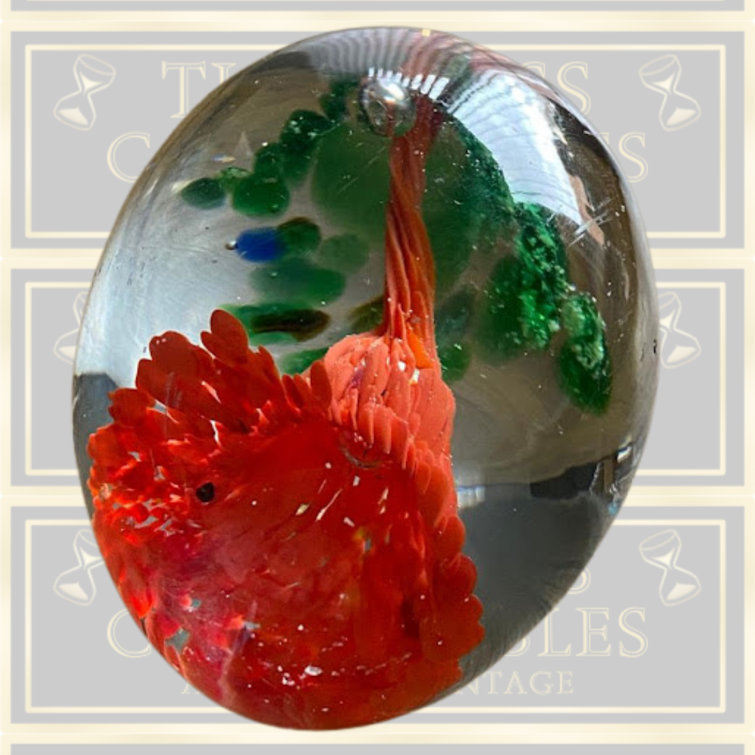 Vintage Egg shape Red Flower Paperweight