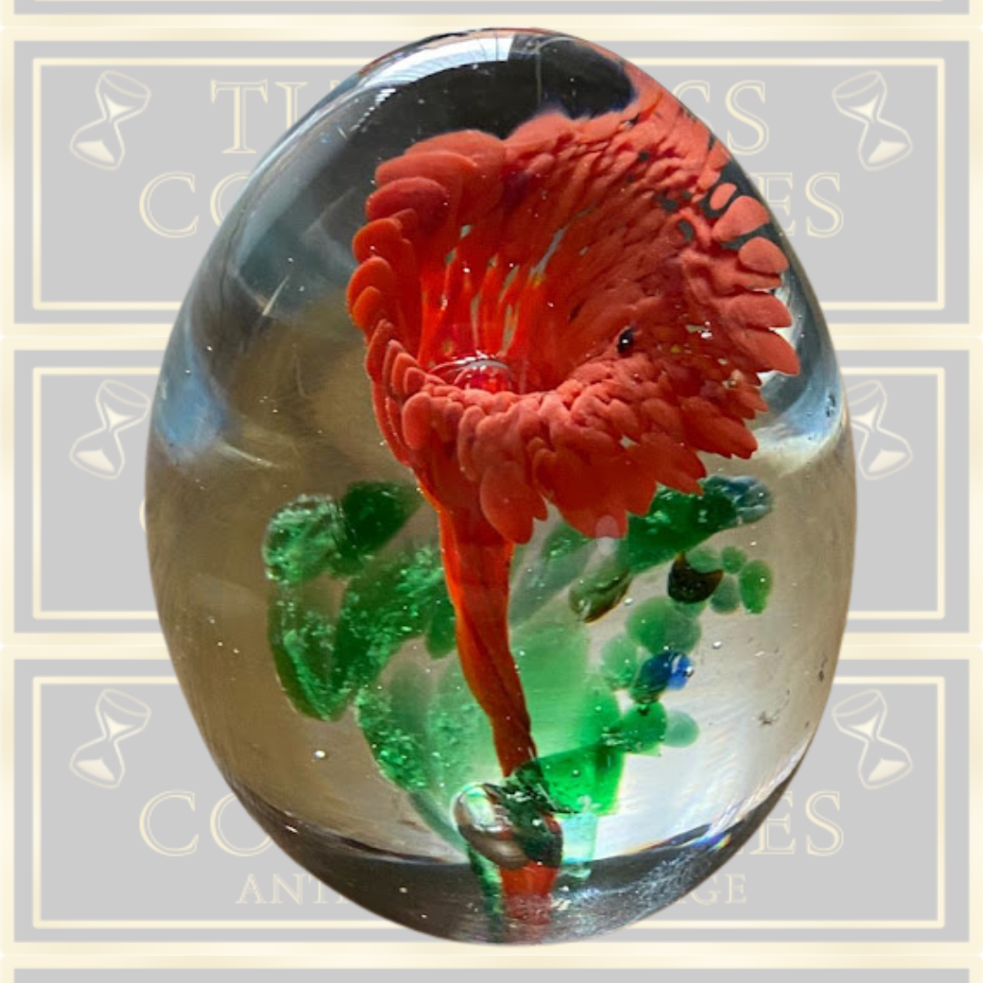 Vintage Egg shape Red Flower Paperweight