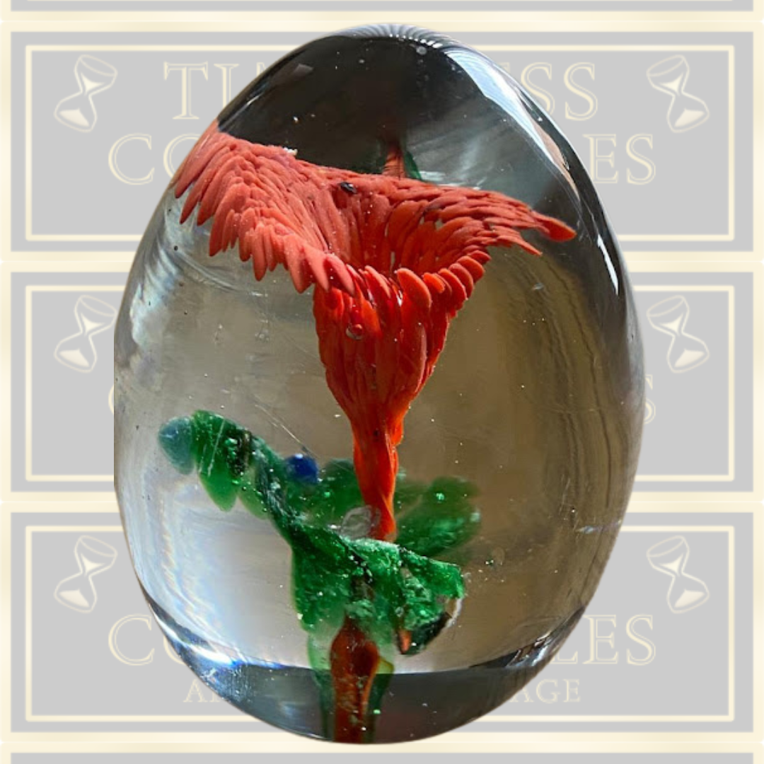 Vintage Egg shape Red Flower Paperweight