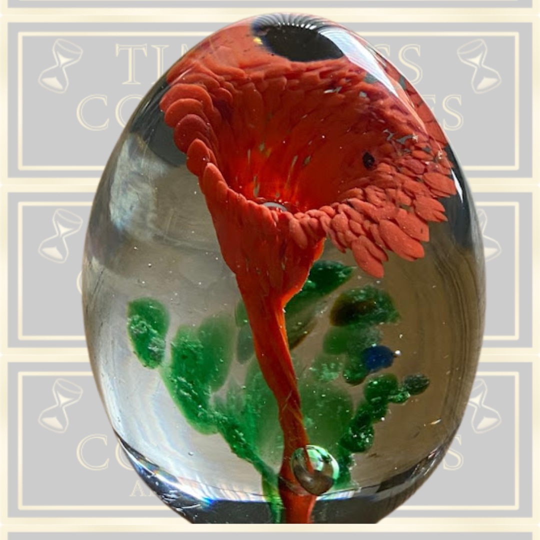 Vintage Egg shape Red Flower Paperweight