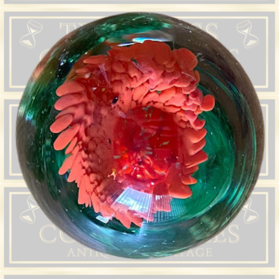 Vintage Egg shape Red Flower Paperweight