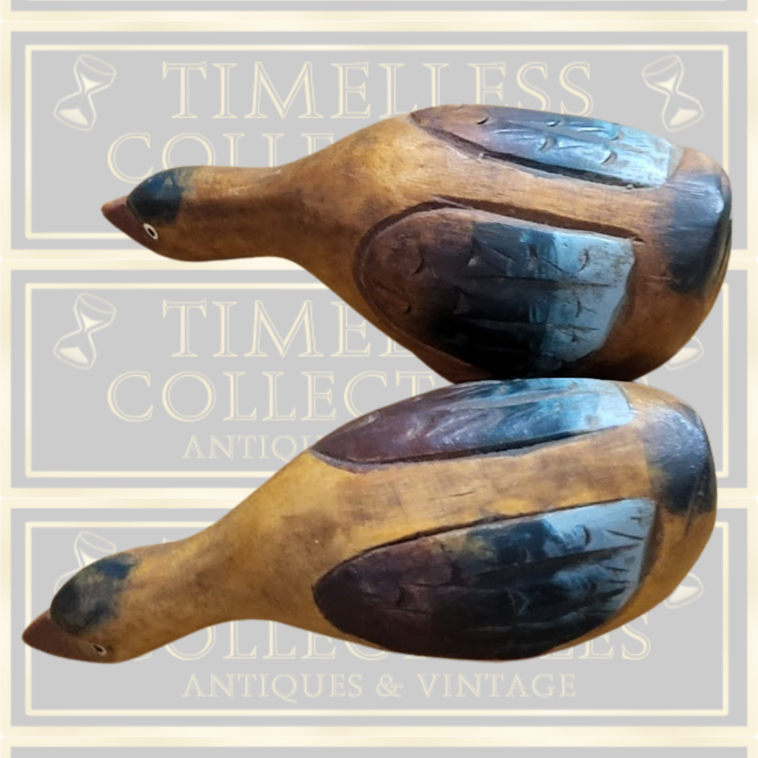 Pair Folk Art Wooden Feeding Ducks