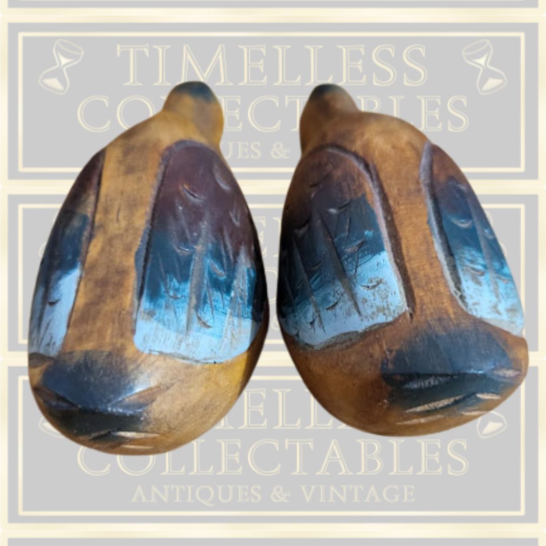 Pair Folk Art Wooden Feeding Ducks