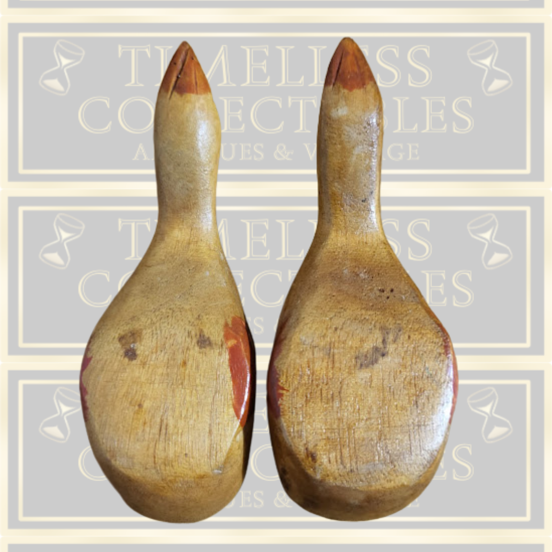 Pair Folk Art Wooden Feeding Ducks