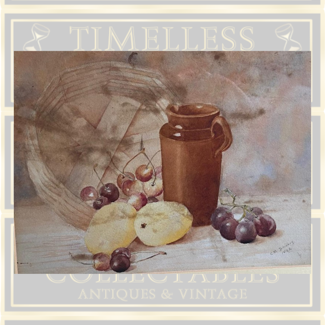 Still Life Fruit Painting Signed C.M January 1892