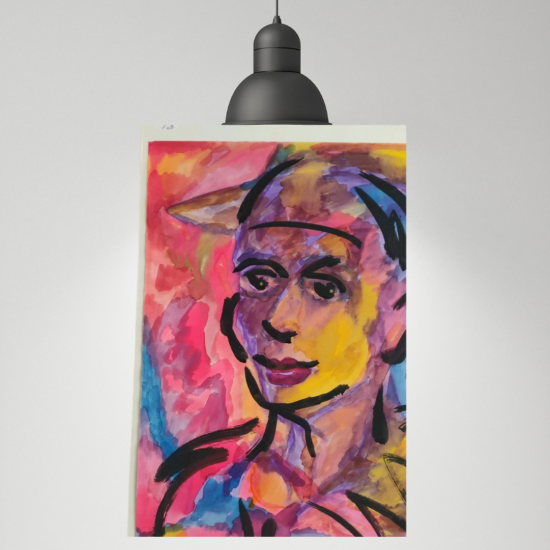 Bold Portrait Painting Bright Pink Broad Strokes Art Face