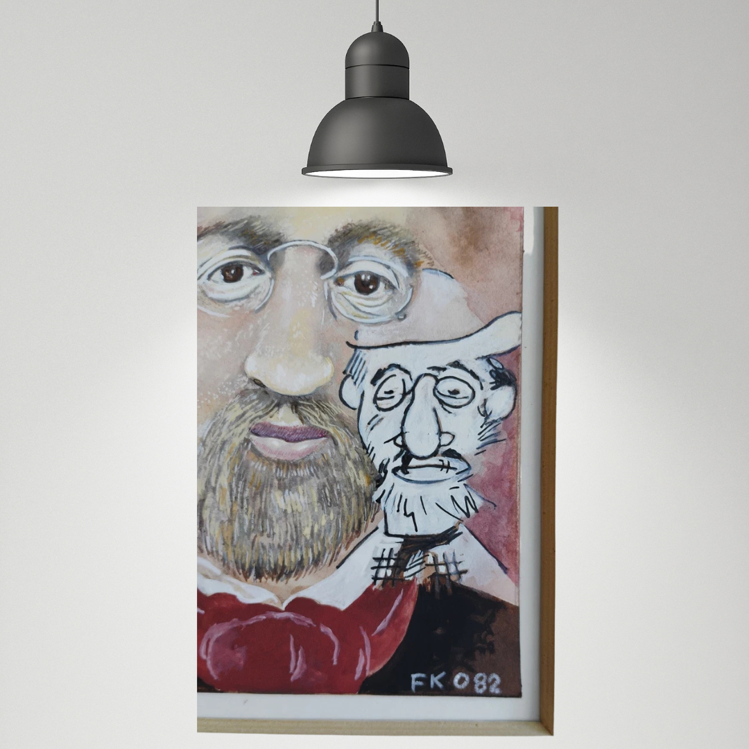 Vintage Frank Owen Portrait Painting Face Figures Bearded Man Hat Period