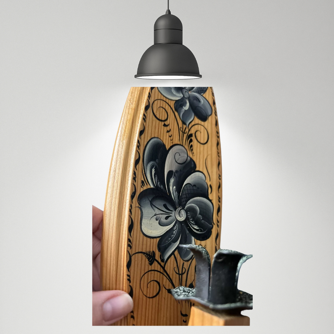 Vintage Norwegian Rosemaling Wood Wall Sconce Candle Holder