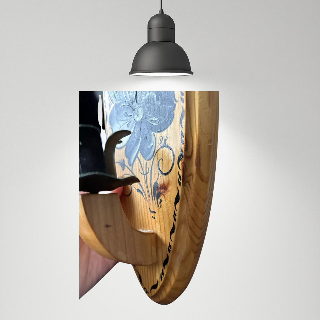 Vintage Norwegian Rosemaling Wood Wall Sconce Candle Holder