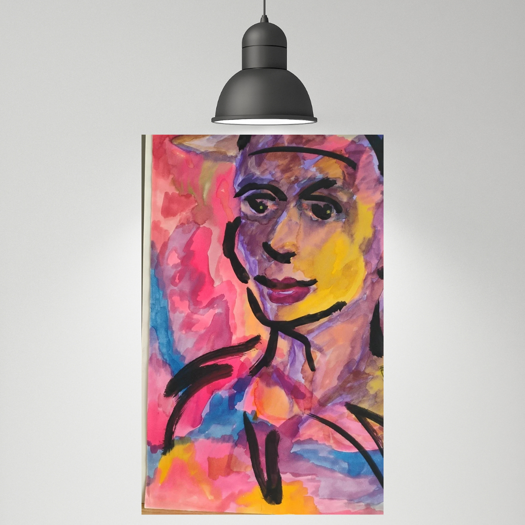 Bold Portrait Painting Bright Pink Broad Strokes Art Face
