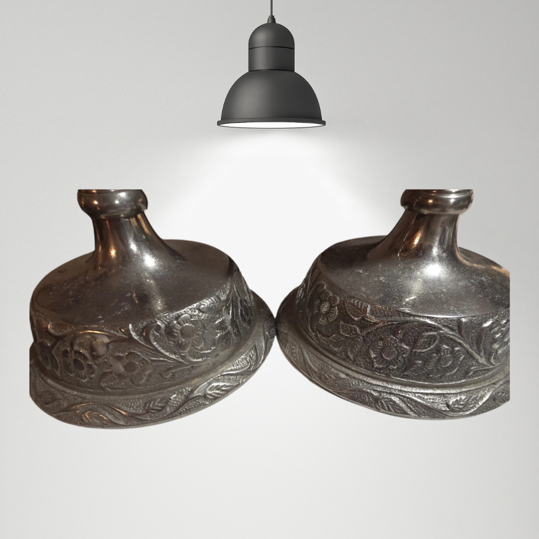 Antique Heavy Indian Silver Metal Plated CandleStick Holders