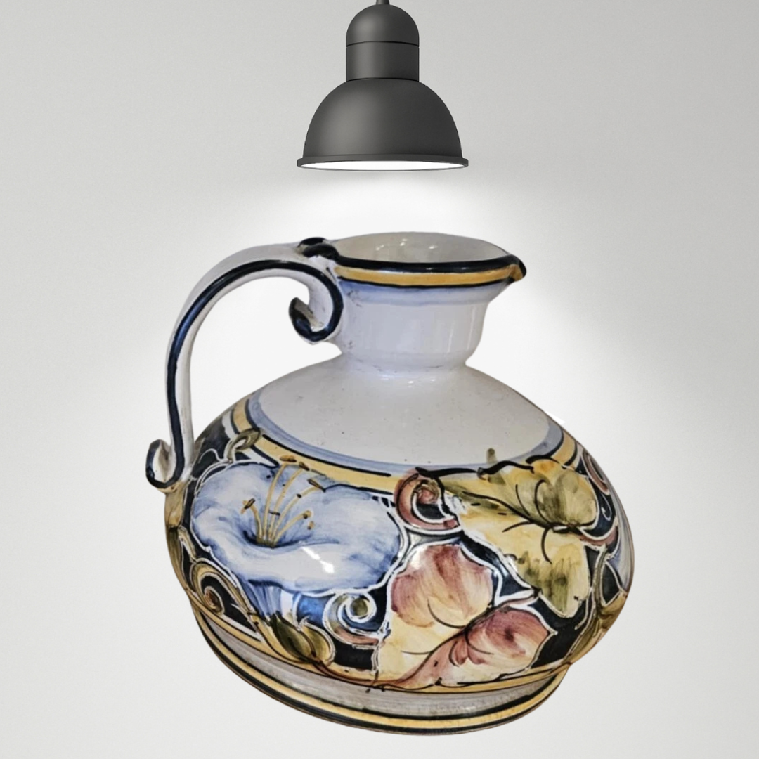 Vintage Pair Of Exquisite Italian Saca Castello Hand Painted Ceramic Jugs