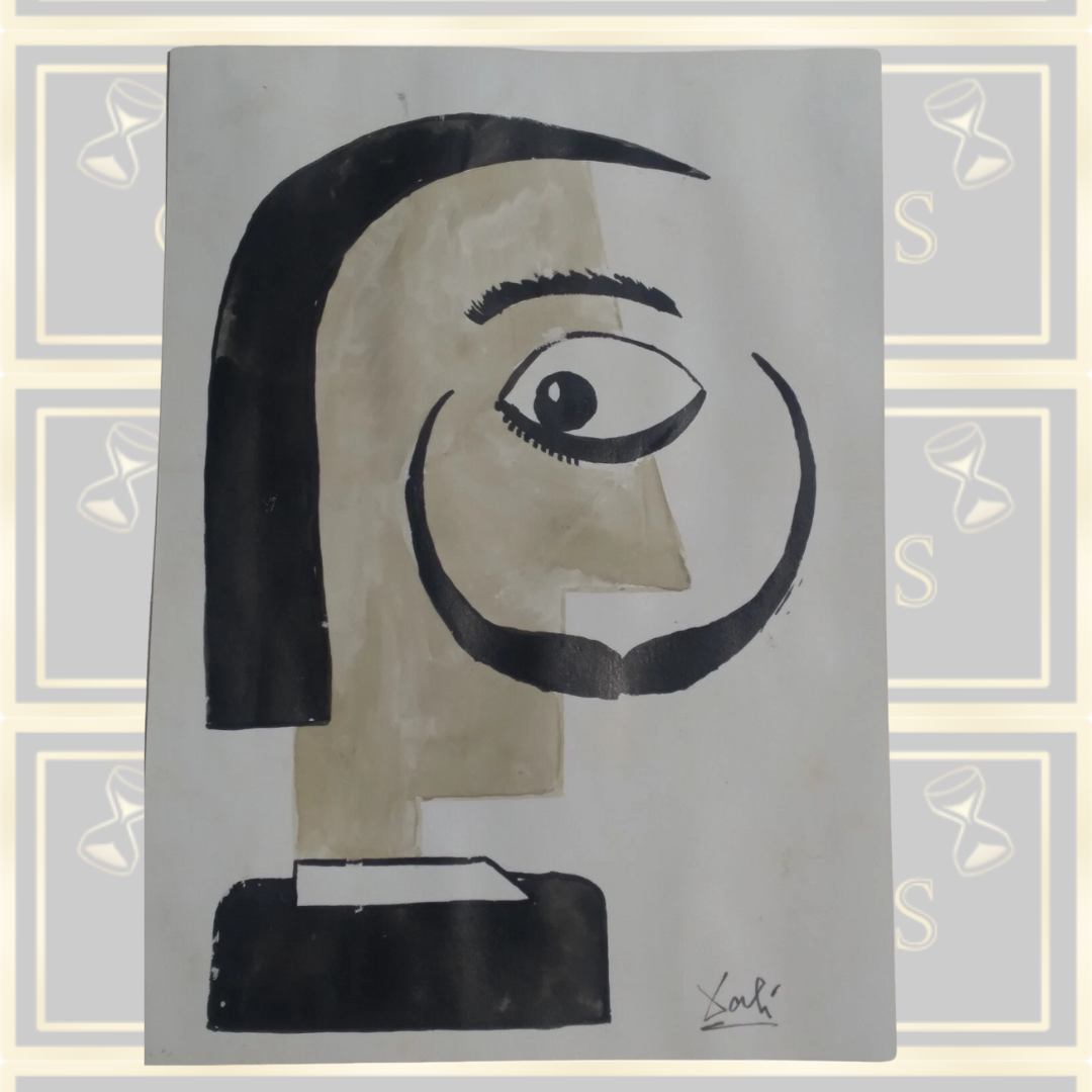Salvador Dali Watercolor Art, Surreal Face