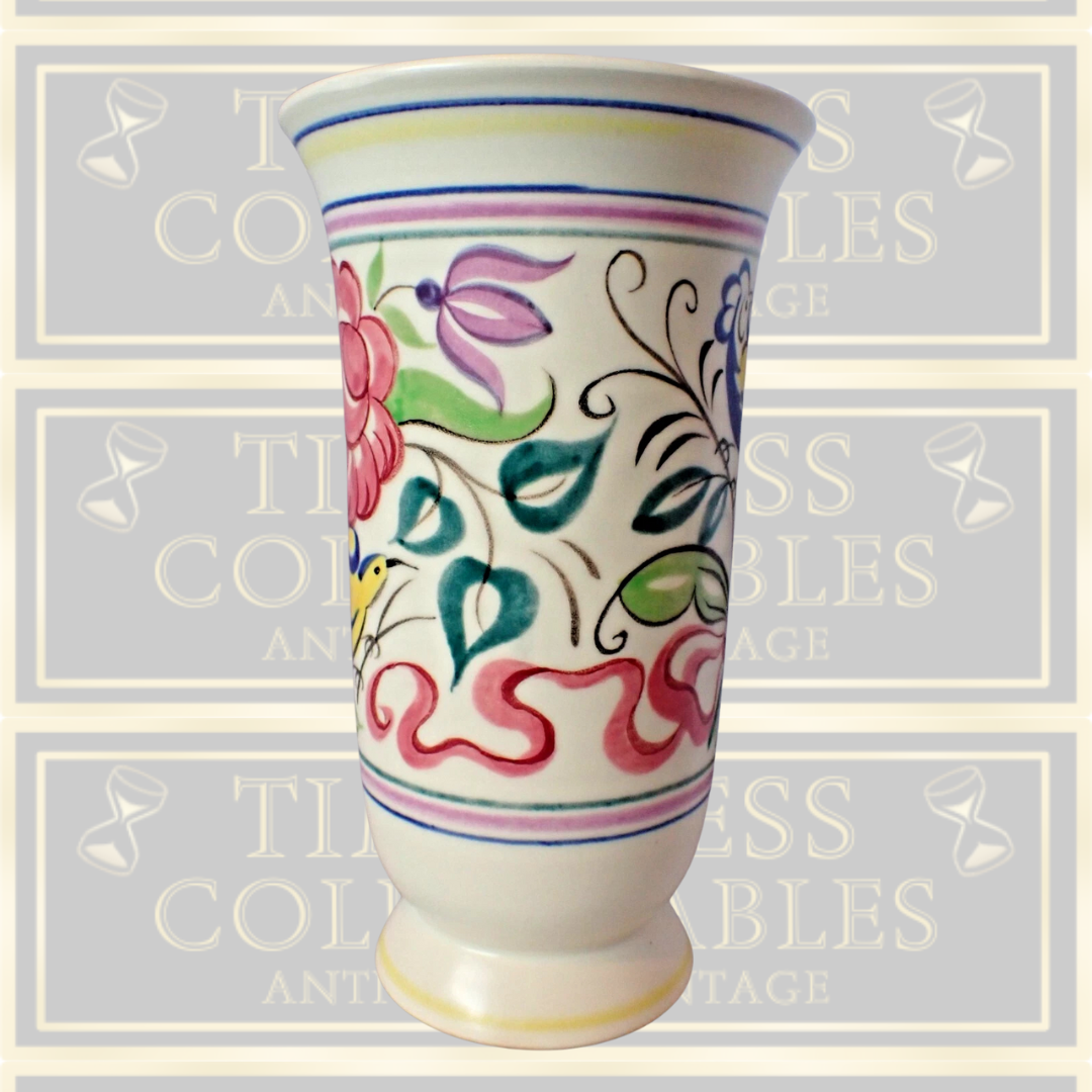 Vintage Large Poole Pottery Cockatoo Pattern Vase