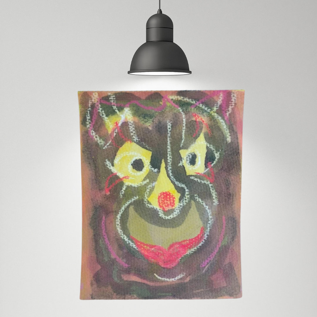 Vintage Set Of 3 Small Gouache Paintings Funny Faces Clown Monkey Circus by Fk Owen