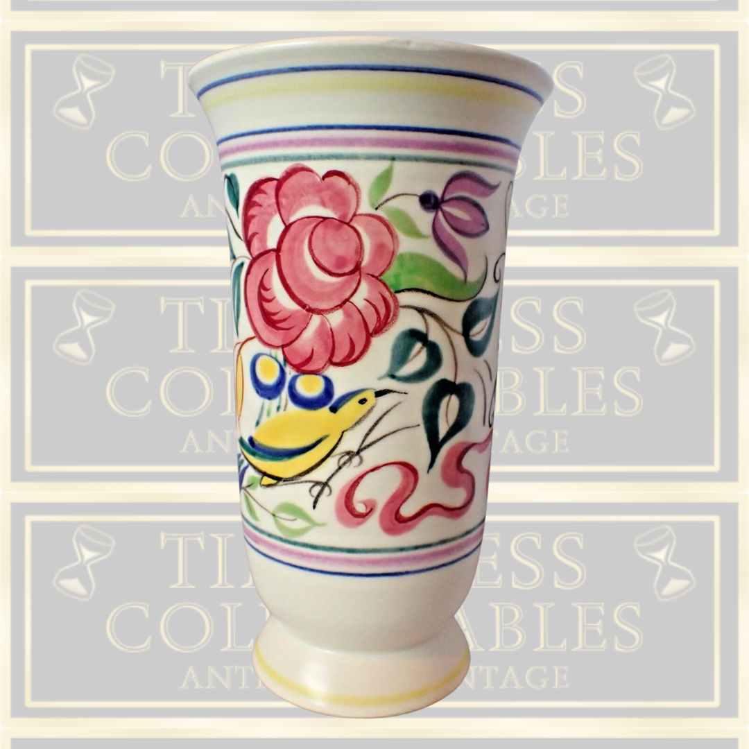 Vintage Large Poole Pottery Cockatoo Pattern Vase