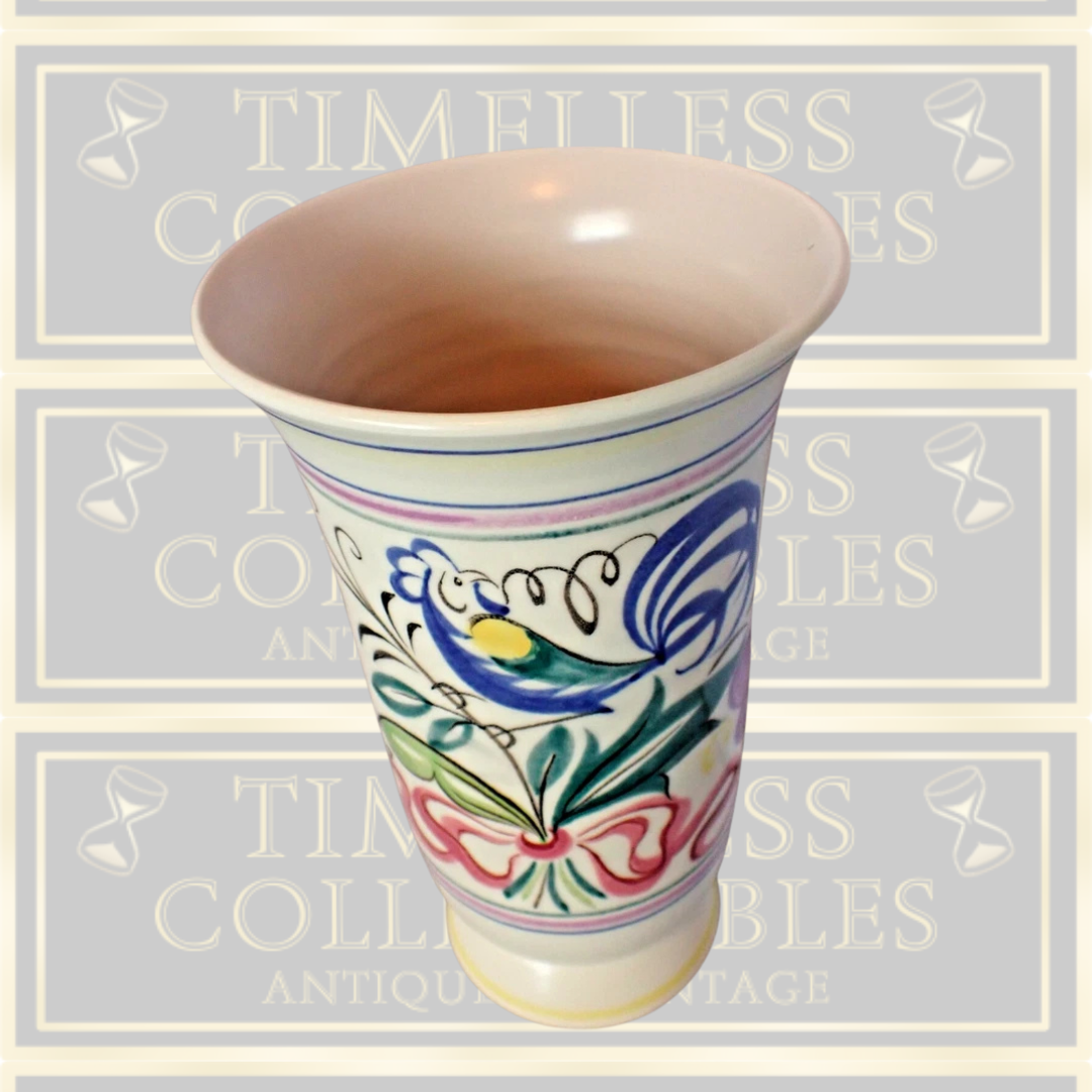 Vintage Large Poole Pottery Cockatoo Pattern Vase
