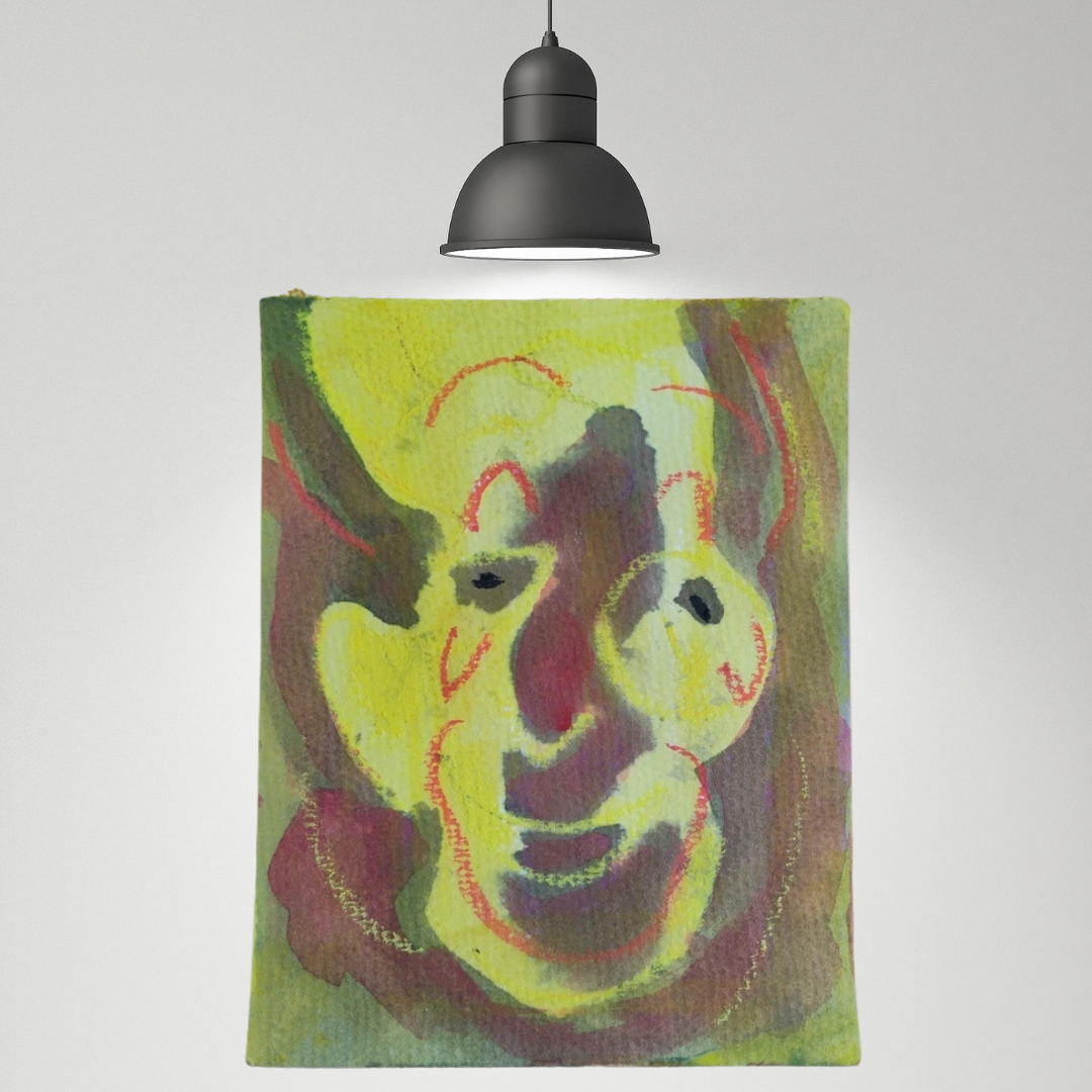 Vintage Set 3 Bright Yellow Small Gouache Paintings Funny Faces Clown Circus by Fk Owen