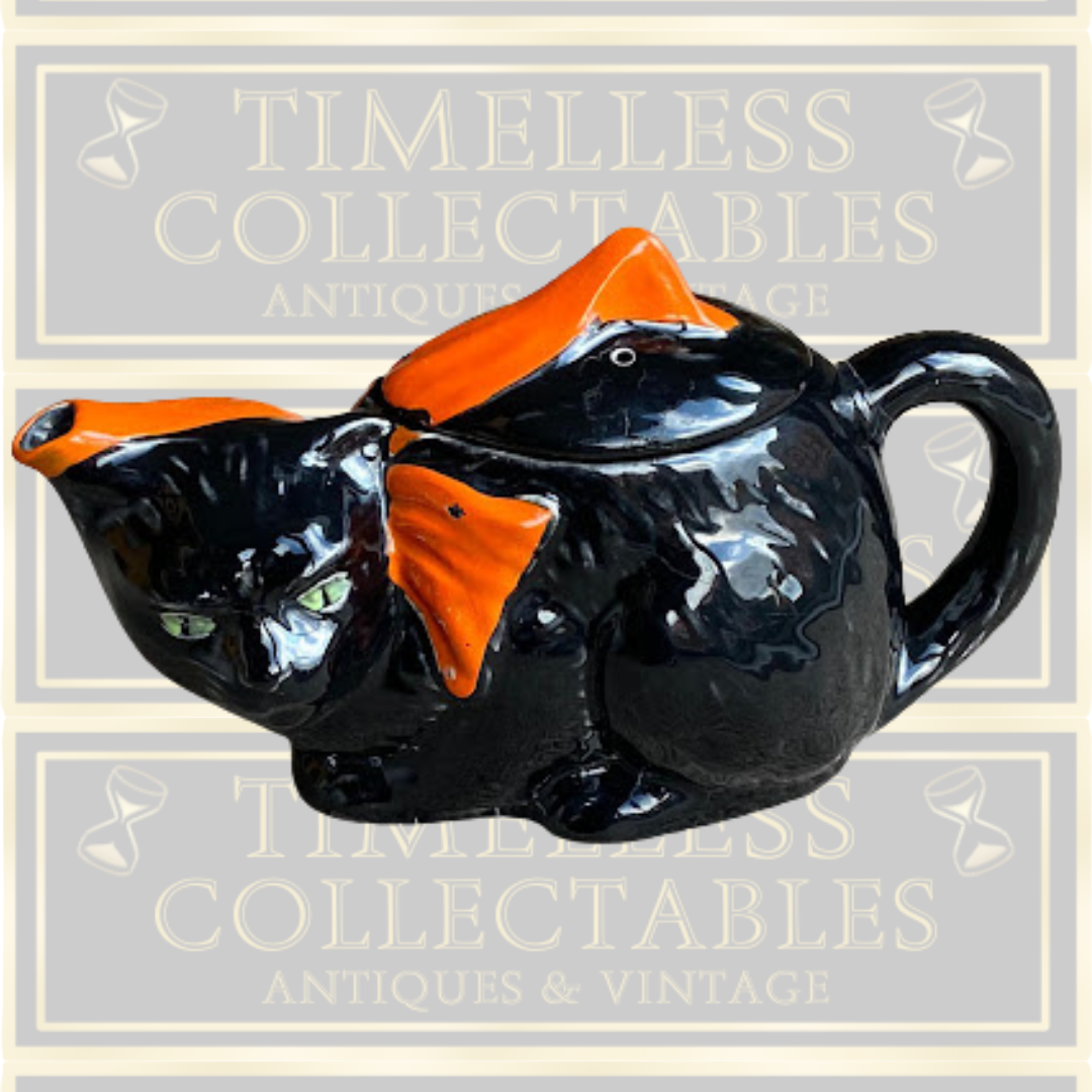 Vintage Art Deco Crown Ducal Black Cat Teapot