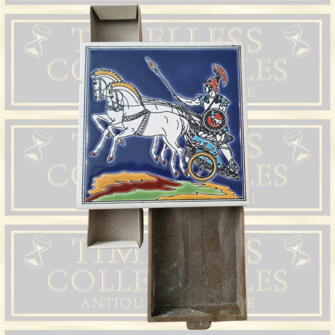 Vintage Cigarette And Match Box Vintage Greek Ceramic