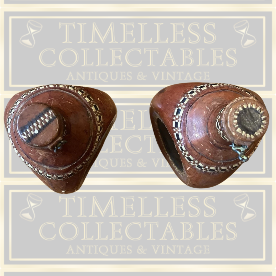 Vintage Pair Leather And Glass Bottles With Stoppers